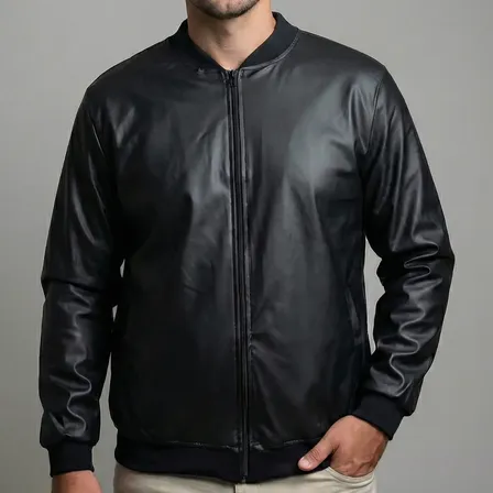 Jaqueta Bomber Courino Masculina Preta Com Zíper
