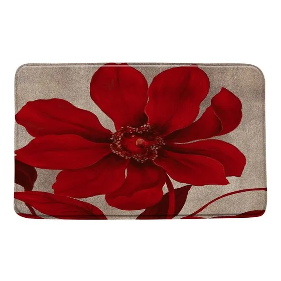 Alfombra Baño Retro Floral Roja Rustica Vintage Marron