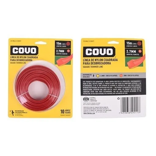 Rollo Nylon Cuadrado Desmalezadora 2.7mm 15 Metros