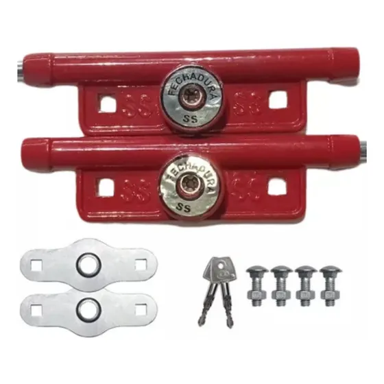 Trava Lateral Para Porta De Aço Fechadura Ss Par Vermelho
