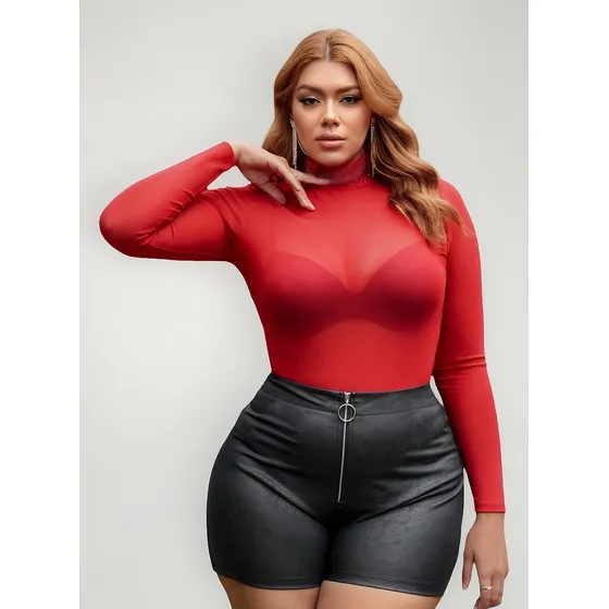 Body Transparente Manga Larga Microtul Transparencia Curvy