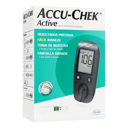 Glucómetro Accu-chek Active Con Tiras, Lancetas Y Pantalla Lcd Sin Color