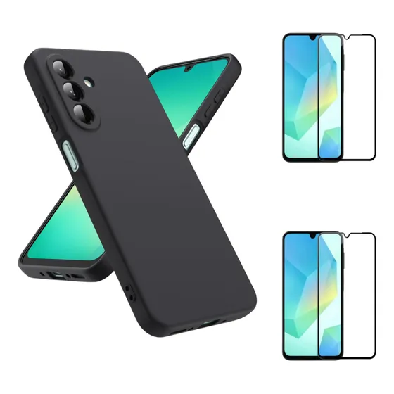 Case Funda Soft Premium Para Samsung A26 + 2 Micas Pantalla Negro Silicon Case Soft Feeling Premium