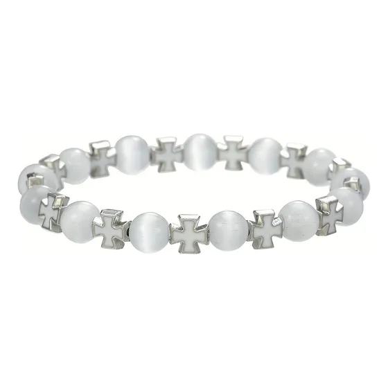 Pulsera Elástica Geométrica Con Cruz De Jade Blanco
