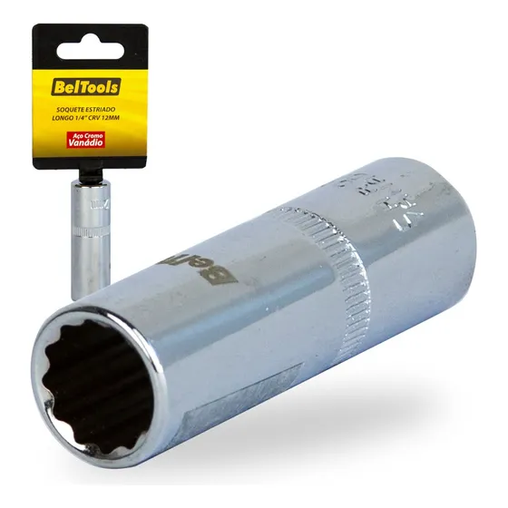 Soquete Estriado Longo Encaixe De 1/4 Crv 12mm Beltools