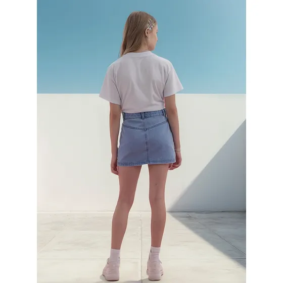 Saia Teen Jeans Com Pregas