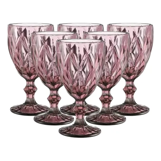 Juego 6 Copas De Cristal Labrado Vintage Vidrio Color 240ml