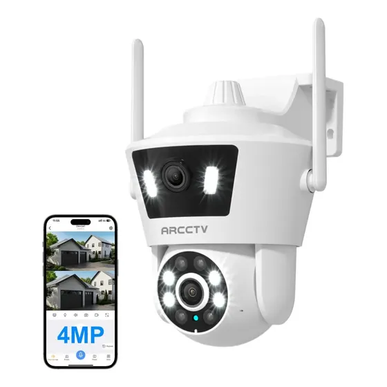 Arcctv Doble Lente Cámara Seguridad 4MP Exterior 360° 5G/2.4G Visión Nocturna Color Audio Bidireccional Seguimiento IP66