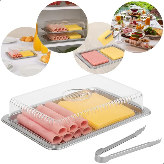 Porta Frios Inox 3 Peças Queijo Presunto Com Pinça Brinox