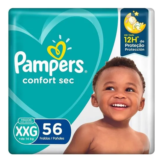 Fralda Descartável Infantil Pampers Confort Sec XXG Pacote 56 Unidades Leve Mais Pague Menos