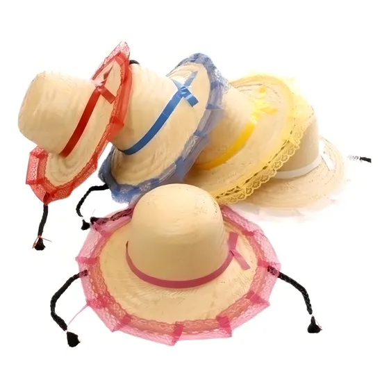Kit 5 Chapeu Palha Feminino Festa Caipira Tranças E Renda