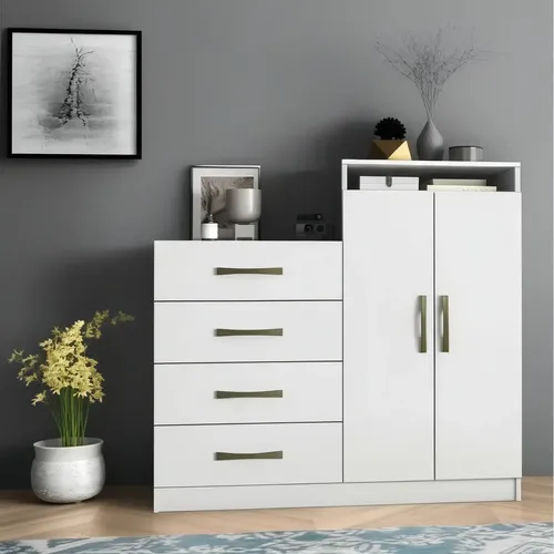 Cômoda C/ 3 Gavetas Jasper 138 Cm - Grigio Gloss C/ Dourado Cor
