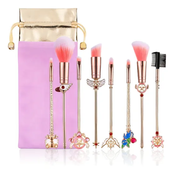 Set 8 Brochas Sakura Card Captor Premium Con Bolsa Portátil Color Rose gold