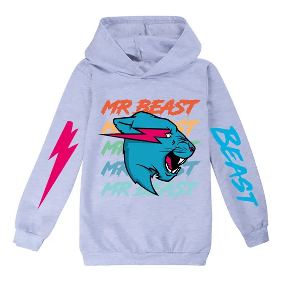 Gris Mrbeast Sudadera Con Capucha Infantil Estampada