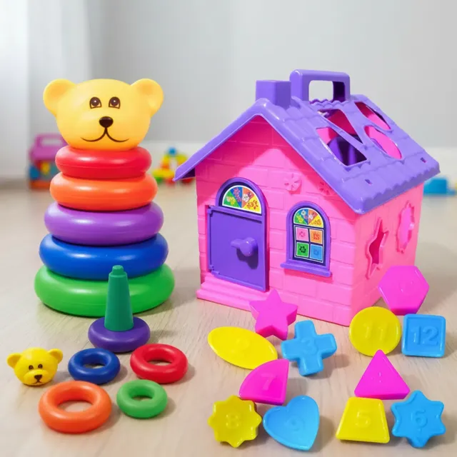 Kit casinha de encaixe e ursinho de argolas Pica Pau