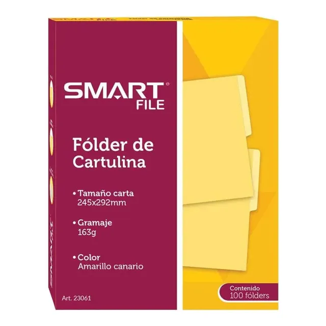 Folder De Cartulina Tamaño Carta Amarillo Cja/100 Piezas
