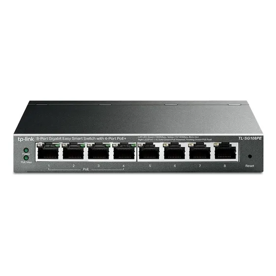 Switch de Mesa 8 Portas Gigabit TP-Link TL-SG108PE Com 4 Portas PoE+ Gerenciamento Easy Smart Rj-45 10/100/1000mbps