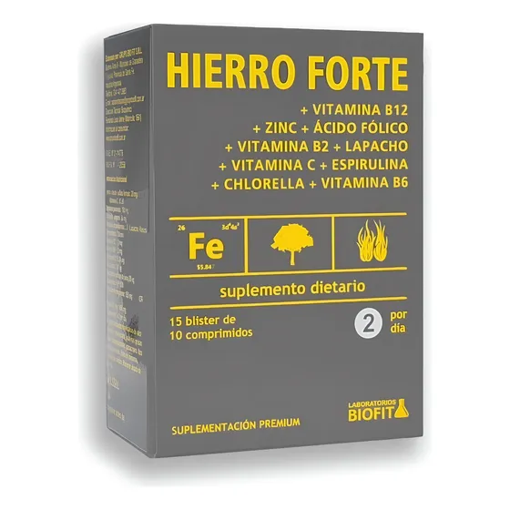 Hierro Forte + Vit B12, Zinc, Ácido Fólico 150comp Biofit