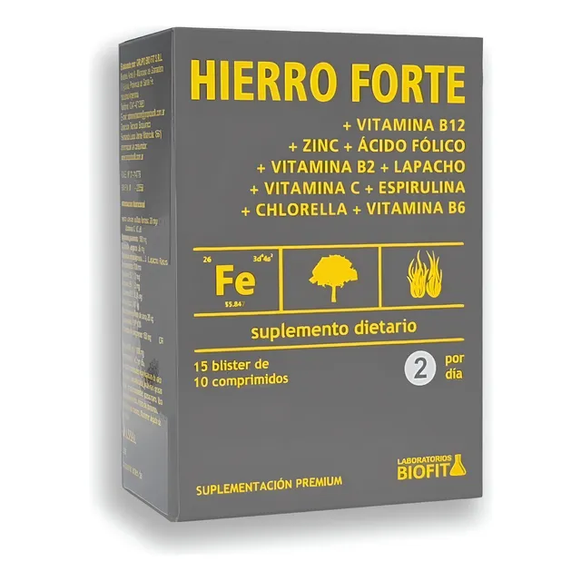 Hierro Forte + Vit B12, Zinc, Ácido Fólico 150comp Biofit
