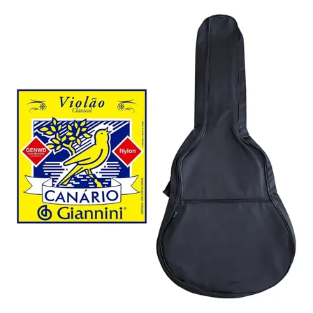 Kit Violão Acústico Com Capa E Cordas Nylon Preto