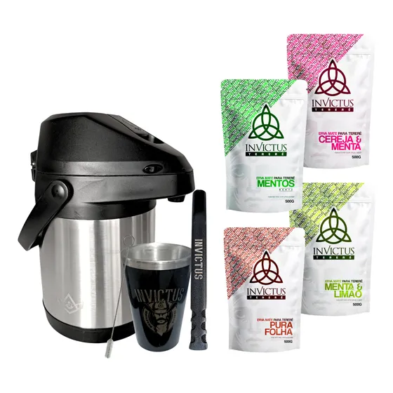 Kit Tereré Garrafa 2,5l Cuia Térmica Bomba V6 Inox Erva Mate