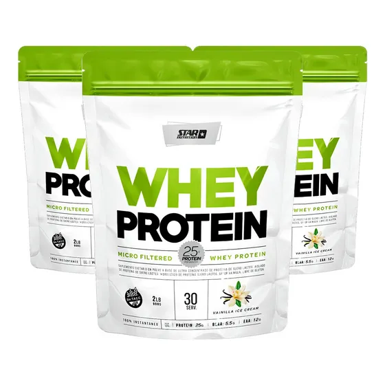 Combo Star Nutrition Whey Protein Doypack 2 Lb X 3 Unidades Sabor Vainilla Ice Cream