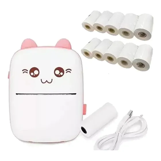 Mini Impresora Térmica Portátil Bluetooth Gato + 11 Rollo