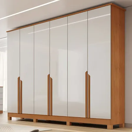 Guarda Roupa Casal 6 Portas Com Pés Em Mdf Bianca Bianchi Cor Nature/off White