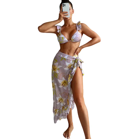 Lindo Set De Bikini 3 Piezas Para Mujer Con Pareo