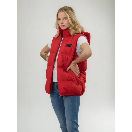 Chaleco De Nylon Con Capucha Ufo Bethany Rojo