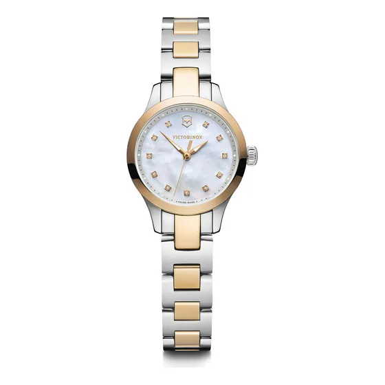 Reloj Alliance Xs Correa De Acero Inoxidable Bicolor, Dial Blanco Con Cristales Swarovski, Victorinox