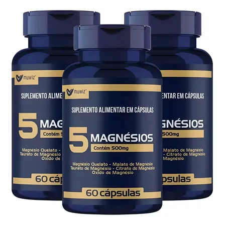 Kit 3x 5 Magnésio Muwiz - 60 Cápsulas - Alta Absorção Energia Foco Relaxamento