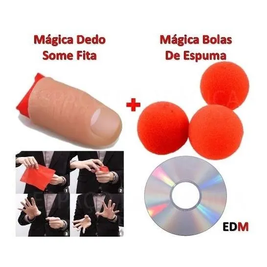 Kit Mágicas Dedo Falso Fita Some + Bolas De Espuma + Dvd
