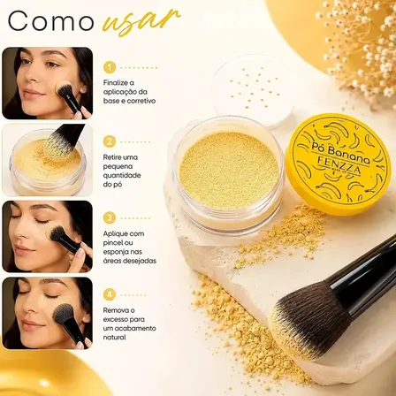 Pó Banana Fenzza 15g Pó Facial Solto Translúcido Finalizador De Maquiagem Efeito Matte Controle De Oleosidade Selagem De Base E Corretivo Acabamento Natural Amarelo