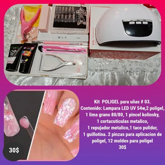 Combo Poligel #03 P/uñas C/lámpara Led/uv 54w C/temporizador