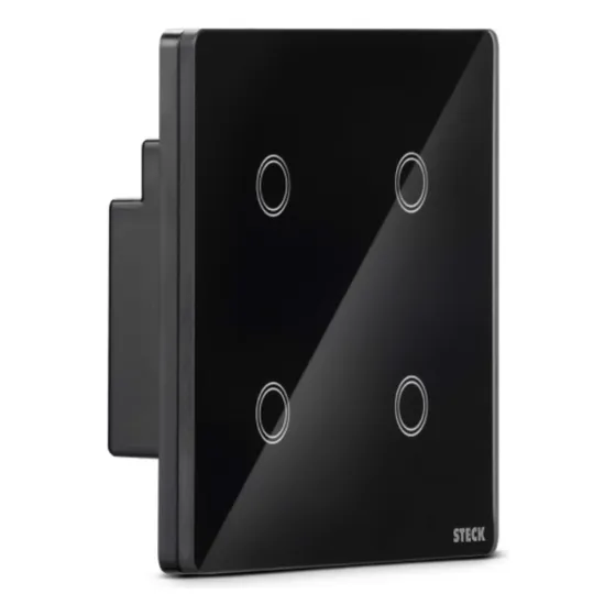 Interruptor 4x4 Touch Smart 4 Botões Preto Wifi Smarteck Steck