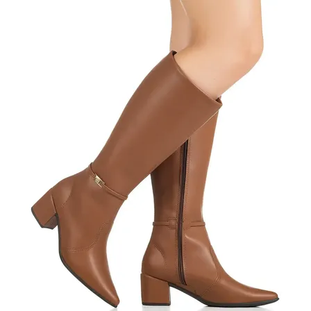 Bota Feminina Gigil Cano Alto Salto Bloco Detalhe Metalizado