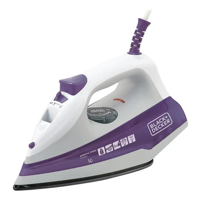 Ferro de Passar Roupa Black Decker com Vaporizador Base Antiaderente Branco e Roxo Modelo FX1000 220V