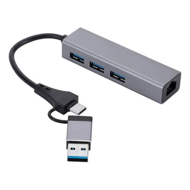Hub Usb 3.0 Con Puerto Ethernet Gigabit Rj45 + Adap A Tipo C