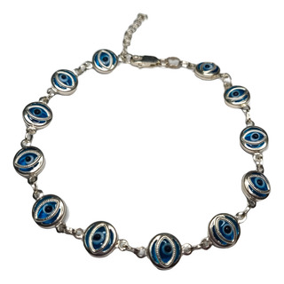 Pulsera Ojos Turcos Forma Ovalada En Plata Ley 925 Ajustable Pulsera Ojos Turcos Forma Ovalada En Plata Ley 925 Ajustable