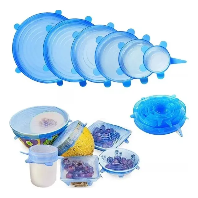 Kit 6 Tapas Silicona Reutilizables Elásticas Multiusos Color Azul Circular