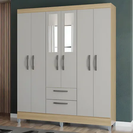 Guarda Roupa Casal 6 Portas 2 Gavetas Multi Poquema Cor Damasco/Off White