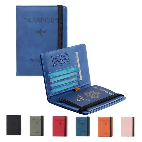 48546848546484 Porta Pasaporte Documentos Funda Protectora Viaje Con Rfid Color Azul