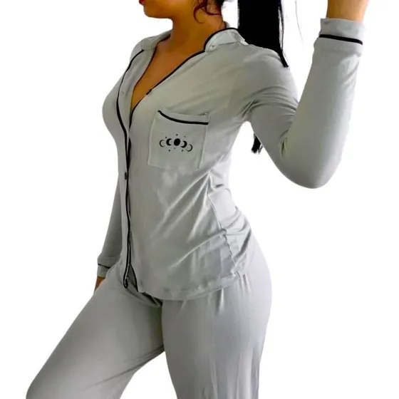 Pijama De Dama Pantalón De Botones 
