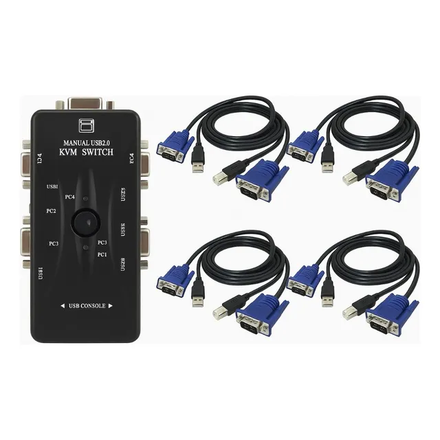 Kit Chaveador Switch Kvm 4 Portas Vga Usb Com Cabos Vga A/b