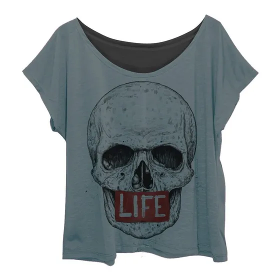 Blusa Blusinha Feminina Plus Size Estampa Geek Caveira Life