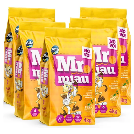 Areia Higiênica Mr Miau Gato Kit C/ 5und 4kg Cada Fardo