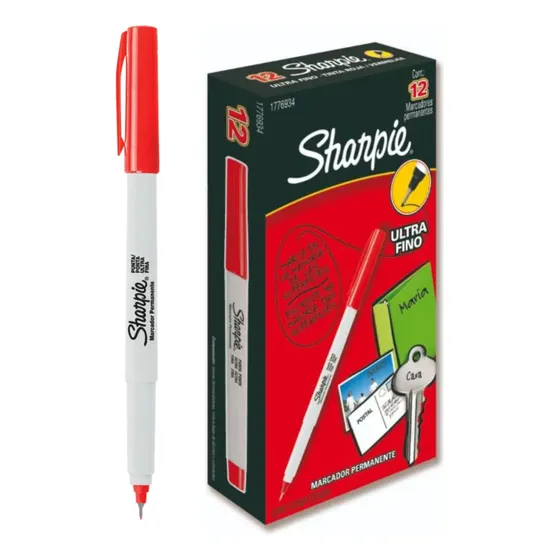 Kit Sharpie 12 Canetas Marcador Permanente Ponta Ultra Fina