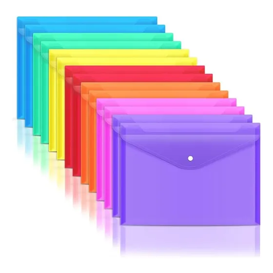 Pack 12 Sobres Plastico Para Documentos Tamaño A5 Color Variados Lisa
