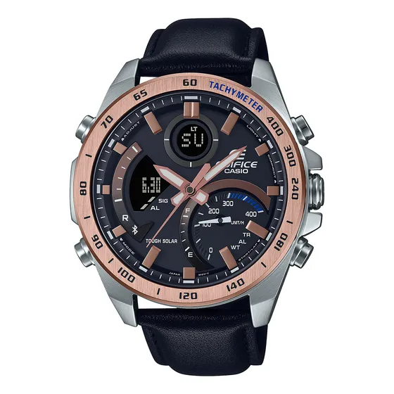 Reloj Hombre Casio Ecb-900gl-1bdr Edifice Color de la correa Negro Color del bisel Rosa Color del fondo Negro